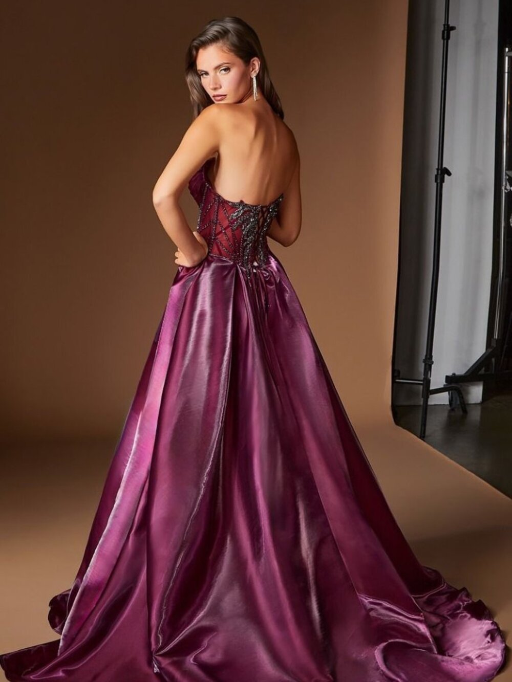 New Plum Noir Liquid Organza Gown w/ Beads Embroidery & Mermaid Cut CDS568 - Picture 6 of 8